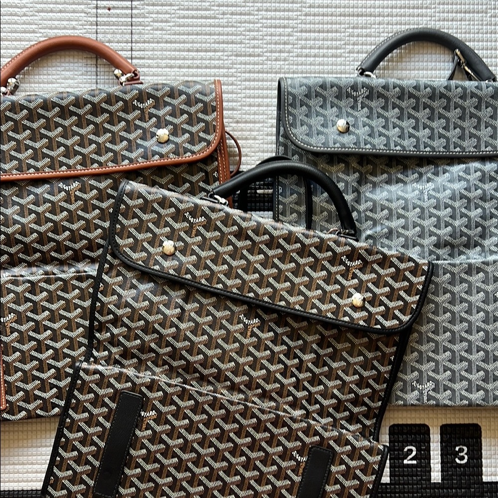 Goyard Patterned Canvas Briefcase with Black and Brown Trim